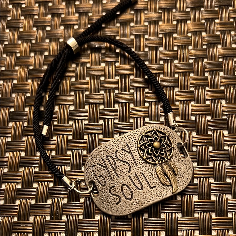 Hand Crafted Silver Plate Bracelet with Black Cord